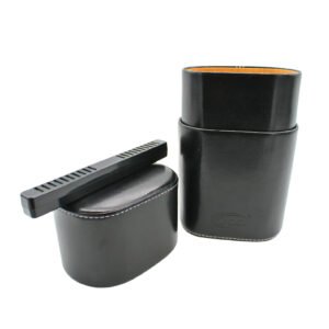 KINGSTAR BONDED LEATHER CIGAR HOLDER WITH HUMIDIFIER BLACK