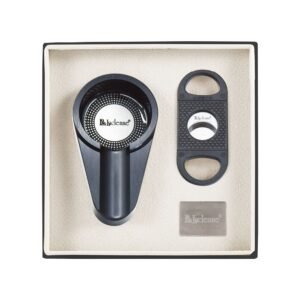 LUCIENNE BLACK METALLIC CIGAR CUTTER & ASHTRAY SET BOX (ACS3)